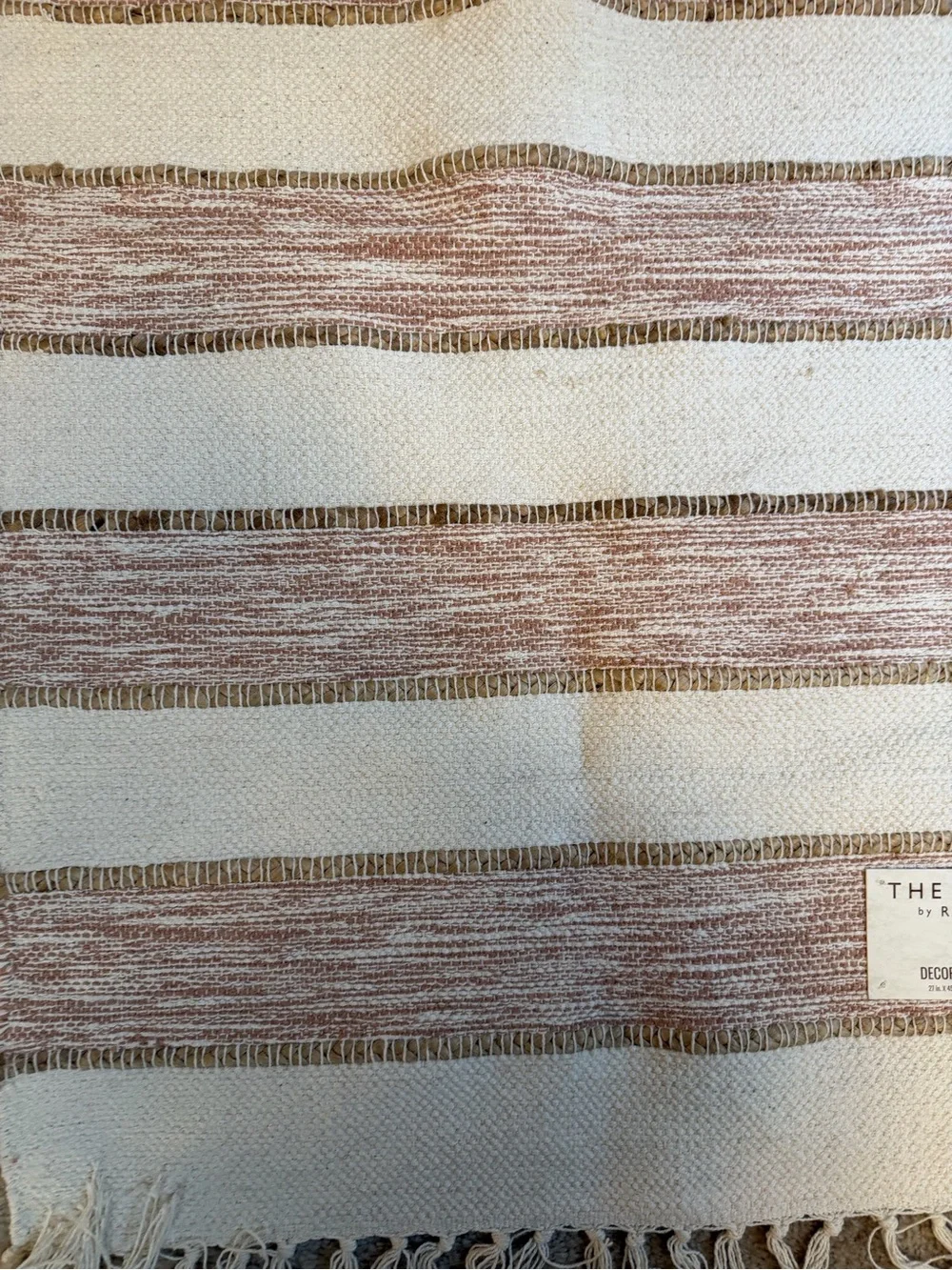 The Farmhouse Collection Cream and Brown Striped Cotton Runner and Mat Set